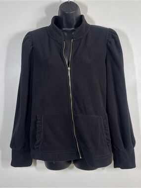Lilly Pulitzer L Cabello Jacket Fleece full zip black ruffle edge athletic